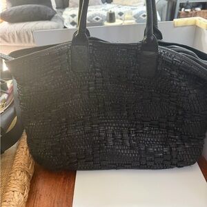 Chic Black butter soft  leather Woven Tote Bag and matching small back pack